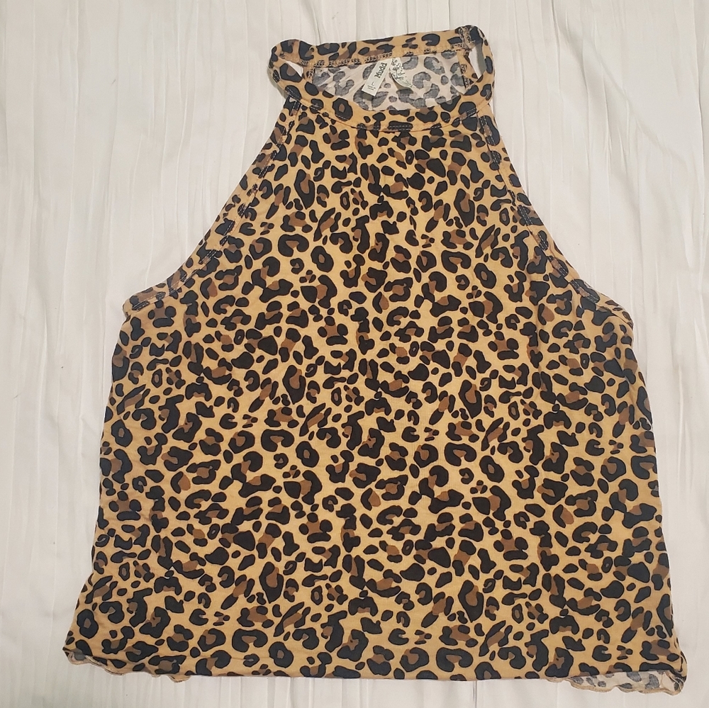 Mudd cropped leopard print halter top Lg.